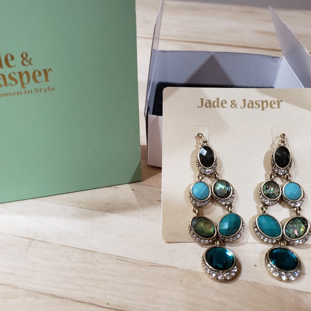 Jade and Jasper Chandelier Earrings- NIB